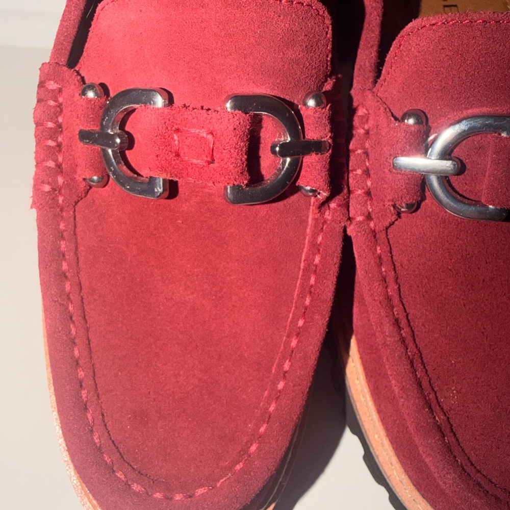 Donald Pliner Helio Red Suede Horsebit Leather Loafers - Picture 5 of 10